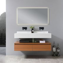 Bellegno - Meuble salle de bain double vasque blanche rosa 120 cm + miroir