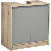 Homcom - Meuble salle de bain - meuble sous-vasque - placard 2 portes avec étagère - dim. 60L x 30l x 59H cm - panneaux particules chêne clair gris