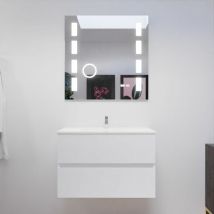 Meuble salle de bain 80 cm rosaly avec plan vasque et miroir Excellence- Blanc- Plan vasque en Céramique