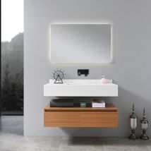 Bellegno - Meuble salle de bain simple vasque blanche rosa 100 cm + miroir