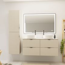 Meuble salle de bain strié 120 cm pour vasque à poser - Beige cachemire mat - à suspendre - Tirso