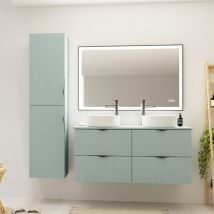 Cersanit - Meuble salle de bain strié 120 cm pour vasque à poser - Vert fjord mat - à suspendre - Tirso