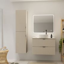 Cersanit - Meuble salle de bain strié 80 cm pour vasque à poser - Beige cachemire mat - à suspendre - Tirso