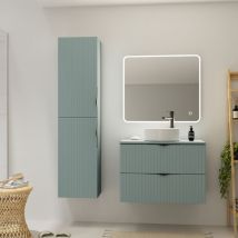 Meuble salle de bain strié 80 cm pour vasque à poser - Vert fjord mat - à suspendre - Tirso