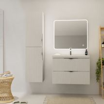 Cersanit - Meuble salle de bain strié - 80 cm - avec plan vasque - blanc mat - à suspendre - Tirso