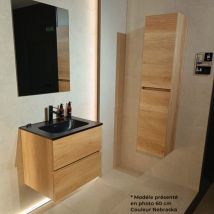 Eiffel Art Construction - Meuble salle de bain suspendu 100 cm bois miel et vasque noir lansvo Nebraska