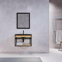 Stano. - Meuble salle de bain suspendu pure 60 cm en métal noir avec vasque céramique noire