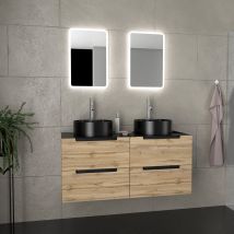 Aurlane - Mobile bagno 120cm effecto Rover e Nero, lavabi rotondi Ø41cm e specchi led 40x60 - omega