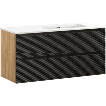 Meuble simple vasque encastrée droite 120cm 2 tiroirs Elora Noir et bois