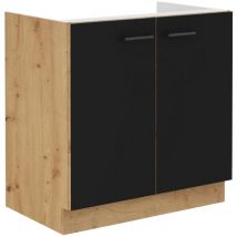 Meuble sous evier - modena - 80 cm - 2 portes battantes - Chene artisan et noir mat - cuisinier