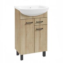 Stamar Waschtisch Unterschrank 50 - Eiche Hell - Modernes Design - Mit Schublade Und Keramikwaschbecken