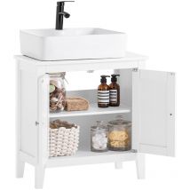 Sobuy - Meuble Sous-Lavabo Dessous de lavabo ou Evier Meuble de Salle de Bain Vasque à 2 étages et 2 portes -Blanc FRG202-W