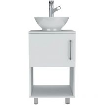 Meuble sous-lavabo Gouda avec rangement intérieur et extérieur et lavabo en céramique.