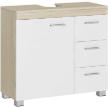 Meuble sous lavabo, Meuble de Salle de Bain, 3 Tiroirs Latéraux, 2 Cases derrière la Porte, pour Lavabos sur Colonne, avec Pieds, 30 x 70 x 64 cm,