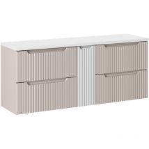Petits-meubles - Meuble sous-vasque 140cm 4 tiroirs plan de toilette Riva Cachemire et Blanc