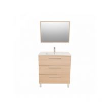 Meuble sous vasque 3 tiroirs 80 cm Bois + Miroir - kissa - l 81 x l 46.5 x h 88 cm
