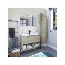 Meuble sous vasque 80 cm + vasque + Miroir Chêne - bigra - Meuble : l 80 x l 45 x h 59 cm Vasque : l 81.5 x l 46 x h 18 cm Miroir : l 80 x h 57.5 cm