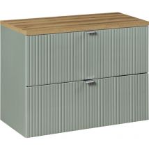 Meuble sous-vasque 80cm 2 tiroirs plan de toilette Jade Vert et Bois