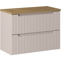 Petits-meubles - Meuble sous-vasque 80cm 2 tiroirs plan de toilette Riva Cachemire et Bois