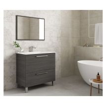 Meuble de salle de bain au sol 80 cm gris cendre avec miroir - Leeds - Gris cendré Standard