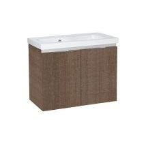Evenes - Meuble sous vasque avec vasque céramique eola - 2 portes - tranche marron 710x580x380mm