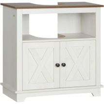 Kleankin - Meuble sous vasque style rural chic - 2 portes, niche - poignées boutons métal noir - aspect bois blanc noyer