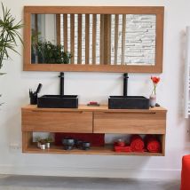 Meuble sous vasque suspendu en teck massif 140 cm, Khartane