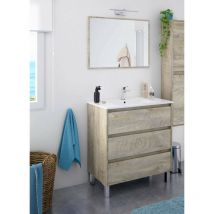 Arkitmobel - Meuble sous vasque à trois tiroirs et un miroir, coloris chêne Alaska, 80 x 86 x 45 cm.