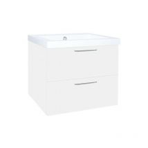 Meuble sous vasque + vasque minerale ekry, blanc brillant 2 tiroirs, 610x550x510mm