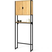 Meuble étagère WC et salle de bain effet bois et métal