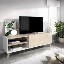 Mobimarket - Meuble tv Ness Blanc - Naturel Blanc - Naturel 155 x 47 x 43 cm - Blanc - Naturel