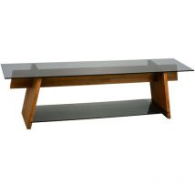 Toilinux - Meuble tv 1 étagère Lustrelle en verre et bois massif