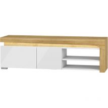 Petits-meubles - Meuble tv 1 porte 1 tiroir 159 cm led inclus Teo Blanc et Bois