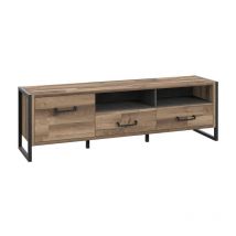 Meuble tv 1 porte 2 tiroirs décor bois recyclé et métal noir - apache