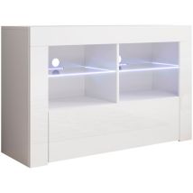 Mb Moebel - Meuble Tv 1 Porte Meuble Tv De Salon Avec Led 100x65x35cm Blanc Finition Brillante Modèle Lilian