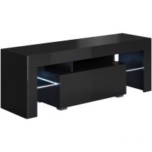 Muebles Bonitos - Meuble tv 1 tiroir Meuble tv de salon avec led 130x45x35cm Modèle Elio Noir Finition brillante