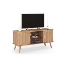 Idmarket - Meuble tv 110 cm juliette 2 portes lattes tasseau bois coloris chêne