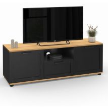 Idmarket - Meuble tv 110 cm vito avec tiroir et niche noir et bois