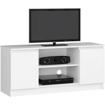 Akord - Meuble tv pour salon Blanc 120 cm 2 portes façade Blanche 2 étagères 120x40x55 cm