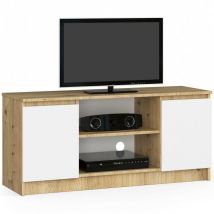 Akord - Meuble tv pour salon Chêne Artisan 120 cm 2 portes façade Blanche 2 étagères 120x40x55 cm