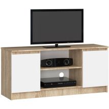 Abamihome - Meuble Tv Pour Salon Akord Chêne Sonoma 120 Cm 2 Portes Façade Blanche 2 Étagères 120x40x55 Cm