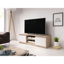 Meuble tv 120 cm dingo, meuble télévision, couleur sonoma/blanc brillant
