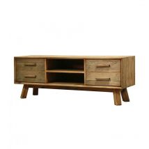 Meuble tv 130 cm en bois massif recyclé 2 niches 2 tiroirs - chalet