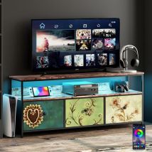 Meuble tv 137 cm, avec 3 tiroirs de rangement, étagères, cadre en métal, rectangulaire, industriel vintage, meuble salon en bois - Multicouleur