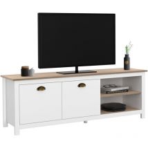 Idmarket - Meuble tv 140 cm campagne isis bois et blanc