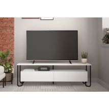 Abitare - Meuble tv 150x42x45 cm blanc mat avec deux portes et rabat - Leon