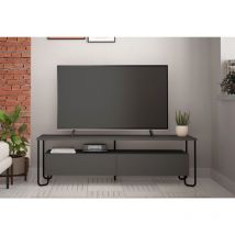 Abitare - Meuble tv gris anthracite 150x42x45 cm avec deux portes et abattant - Leon