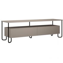 Abitare - Meuble tv 150x42x45 cm moka clair avec deux portes et rabat - Leon