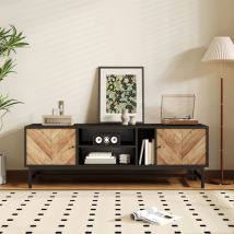 Modernluxe - Meuble tv 150x38x55cm - avec étagères et 2 portes - Naturel + Noir