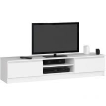 Akord - Meuble tv pour salon Blanc 160 cm 2 portes façade Blanche 2 étagères 160x40x33 cm